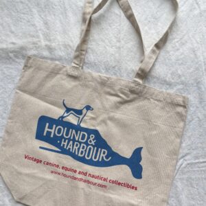 Beige tote bag with "Hound & Harbour" logo and a dog silhouette.